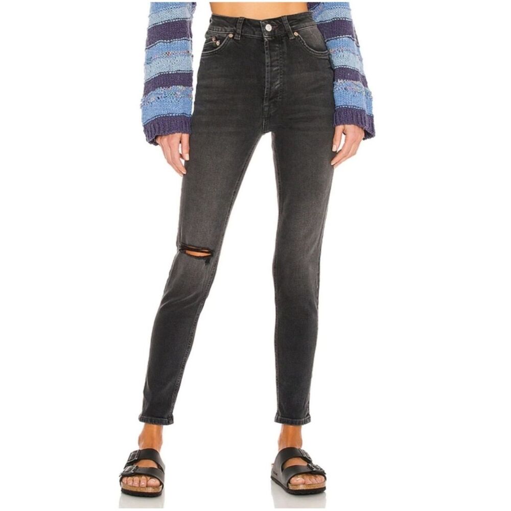 Free People Zuri High Rise Mom Jeans Washed Black Size 26
